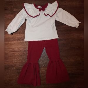 Girls Marie Nicole Boutique Size 7 XXL Burgundy White Flare Leg Outfit Shirt